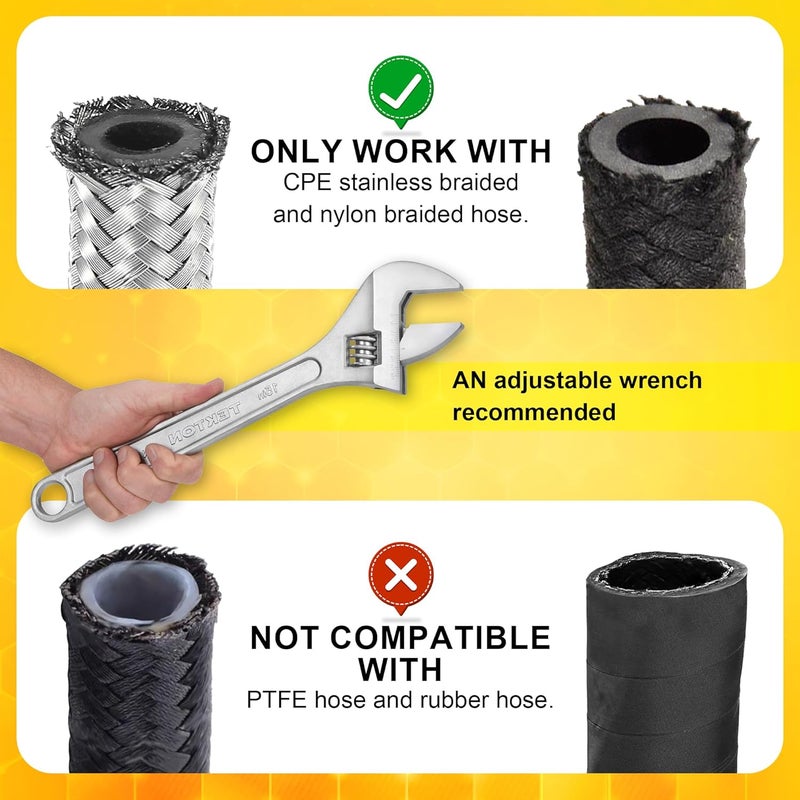 ZOSANY 6AN Hose End Fitting Kit with Straight, 45, 90, and 180 Degree, 6AN Male Coupler Adapter & Hose Separator Clamp Fitting for CPE Braided Hose - Image 4